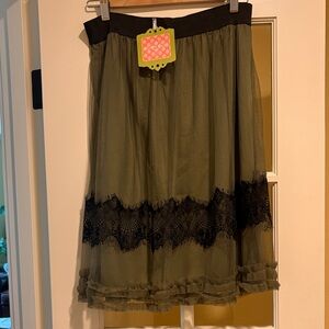 Downeast Basics Elegant Lace Fairy Tale Skirt Burnt Olive Size Small